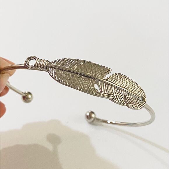 Feather Silver Cuff Bracelet - Picture 2 of 3